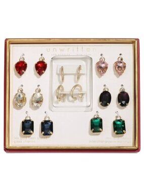 Unwritten Earrings Multi-Color Glass Mix and Match Hoop Interchangeable Set NIB